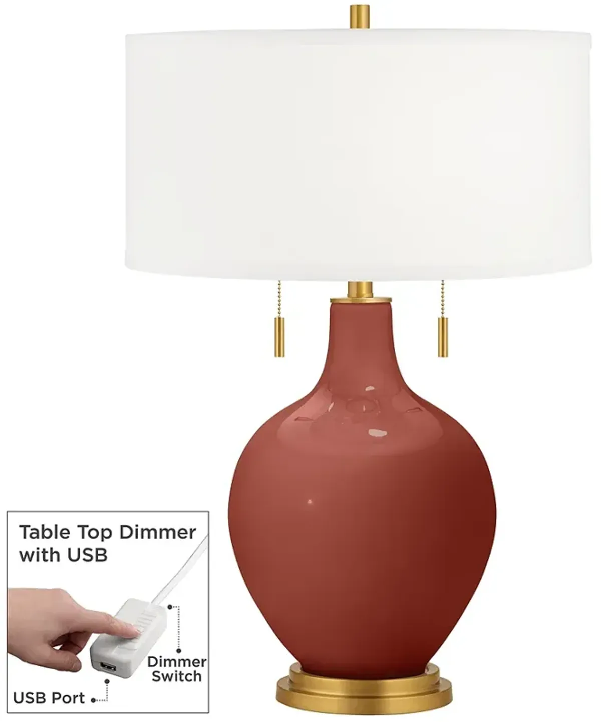 Color Plus Toby Brass Madeira Red Table Lamp with USB Dimmer