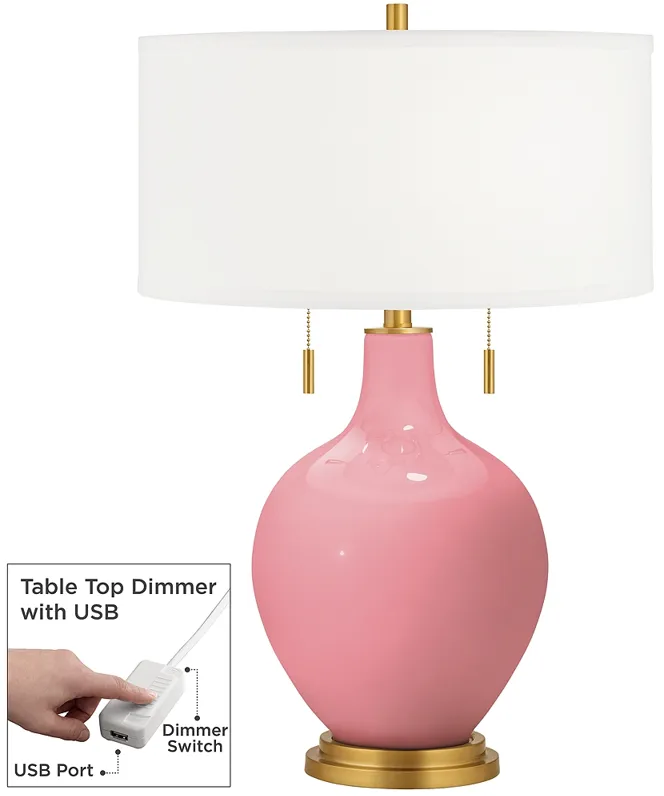 Haute Pink Toby Brass Accents Table Lamp with Dimmer