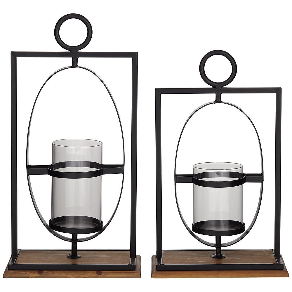 Templeton Black Metal Pillar Candle Holders Set of 2