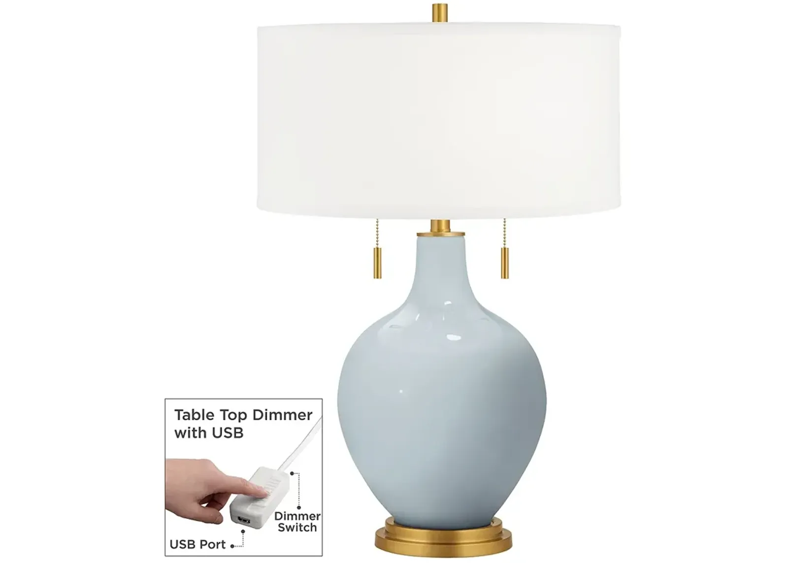 Color Plus Toby Brass 28" Take Five Blue Table Lamp with USB Dimmer