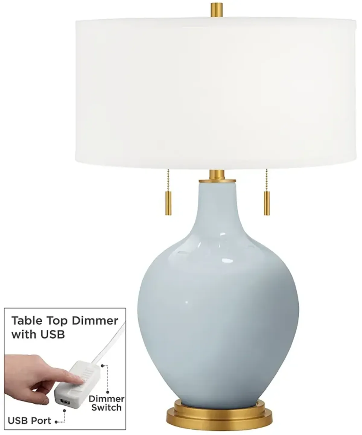 Color Plus Toby Brass 28" Take Five Blue Table Lamp with USB Dimmer