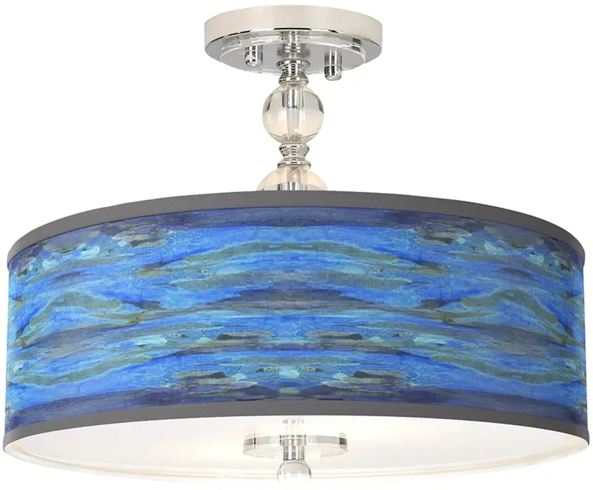 Giclee Gallery Oceanside Blue Shade 16" Wide Semi-Flush Ceiling Light