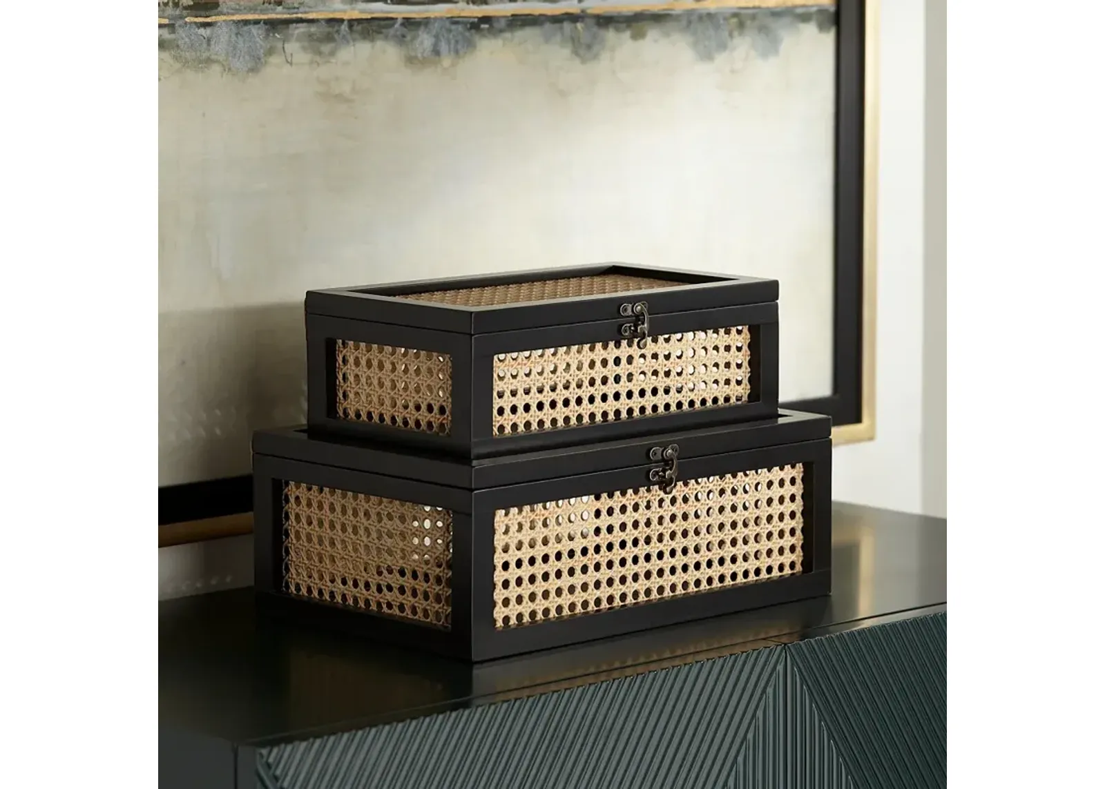 Kensington Hill Jamboree Black Wood and Mesh Decorative Boxes Set of 2