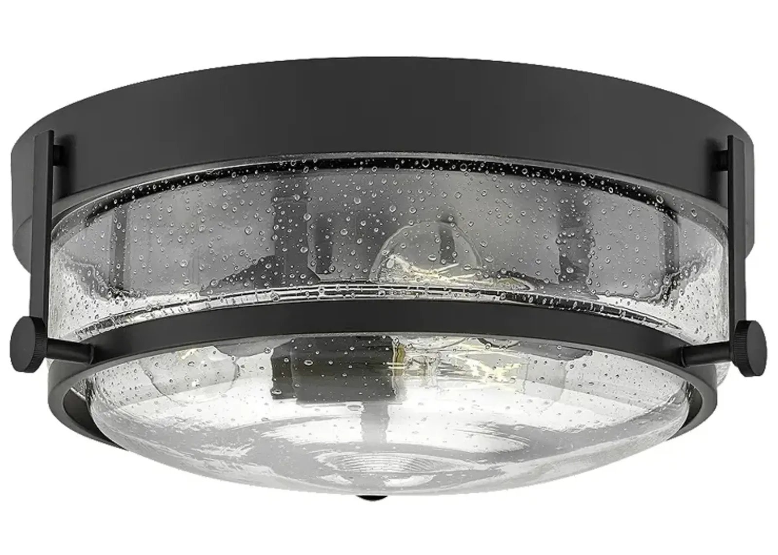 Foyer Harper-Small Flush Mount-Black With Clear Seedy Glass