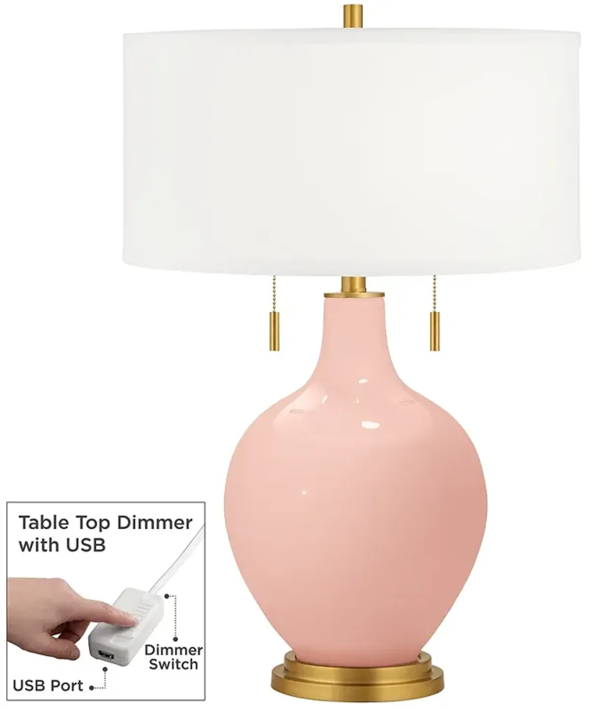 Color Plus Toby Brass 28" High Rose Pink Table Lamp with USB Dimmer