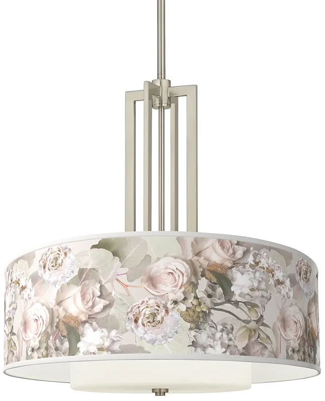 Rosy Blossoms Carey 24" Brushed Nickel 4-Light Chandelier
