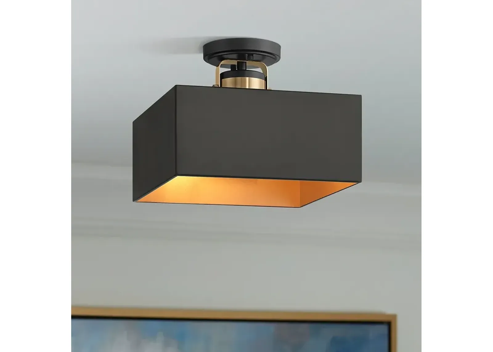 Possini Euro Artemis 12" Wide Black and Gold 2-Light Ceiling Light