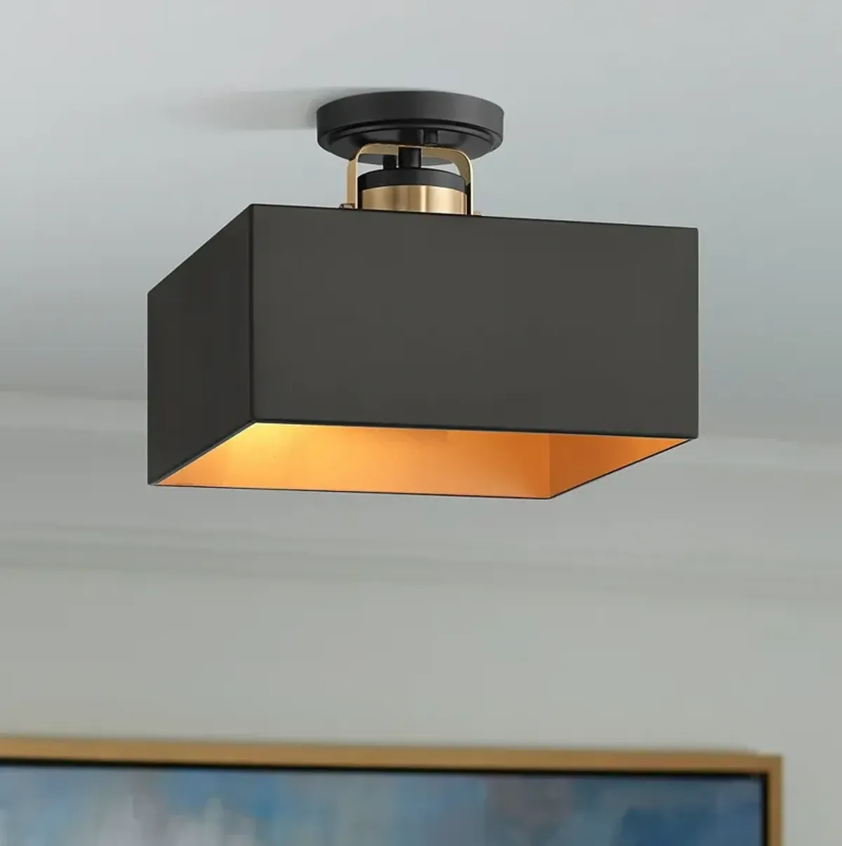 Possini Euro Artemis 12" Wide Black and Gold 2-Light Ceiling Light