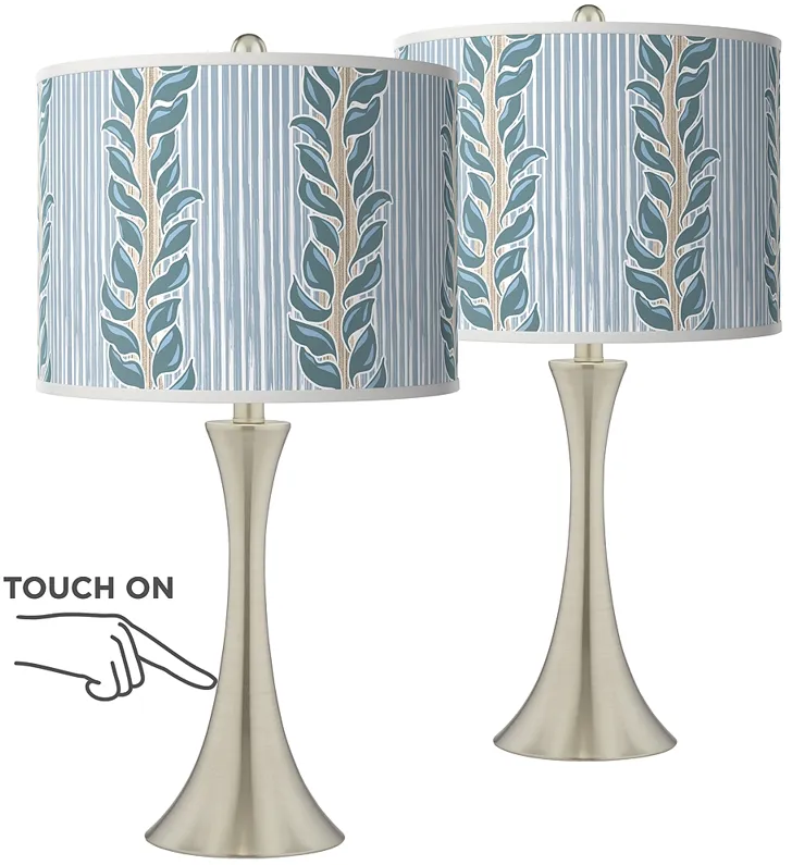 Drifting Petals Trish Brushed Nickel Touch Table Lamps Set of 2