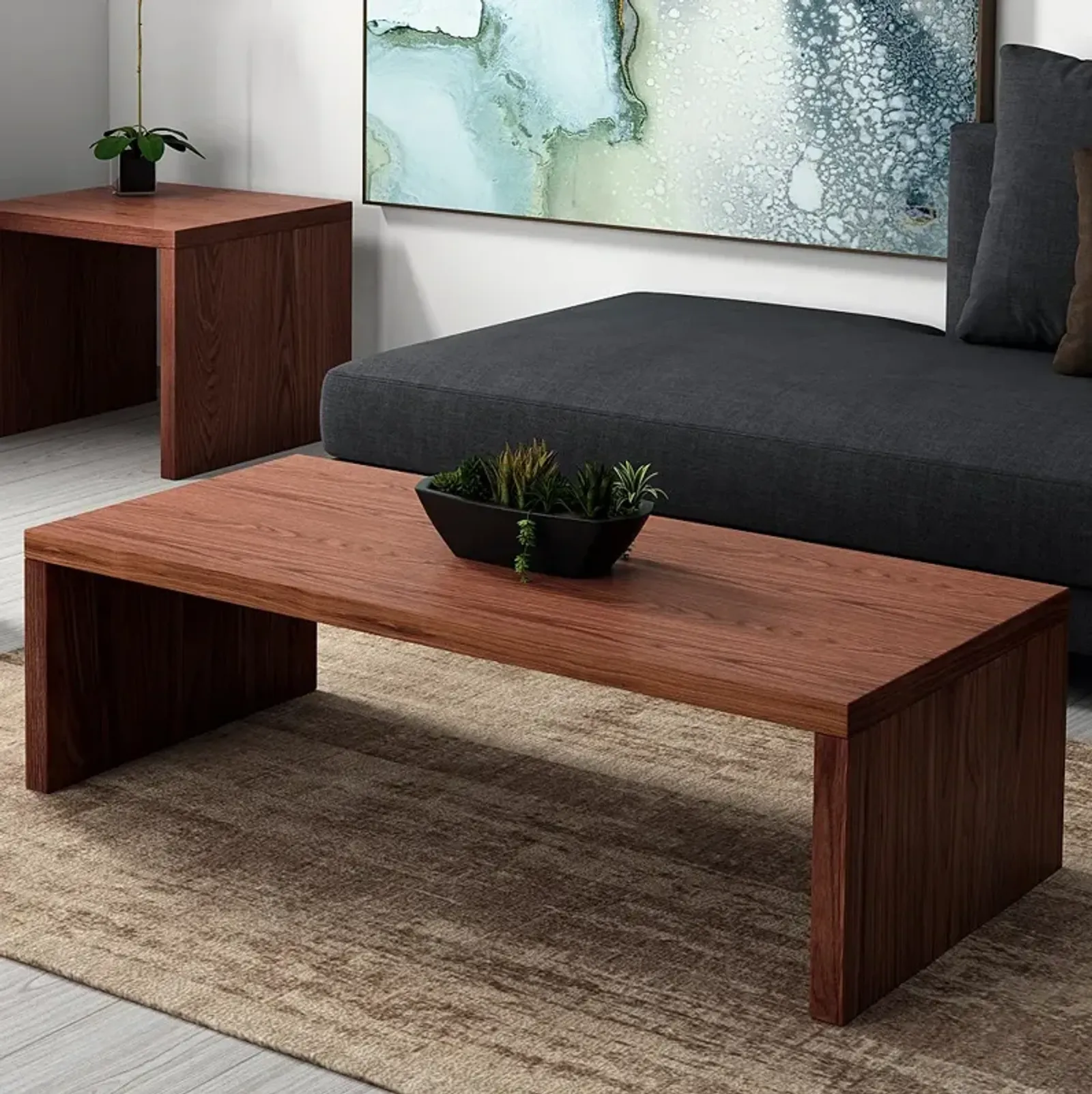 Abby 47 1/4"W Walnut Veneer Wood Rectangular Coffee Table