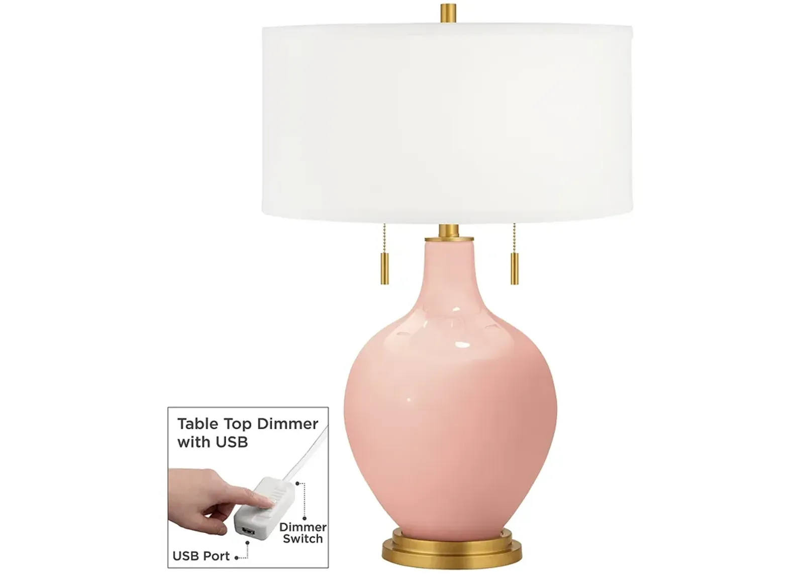 Color Plus Toby Brass 28" Rustique Pink Table Lamp with Dimmer