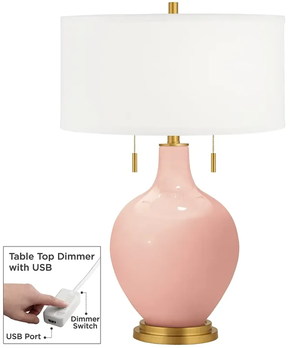 Color Plus Toby Brass 28" Rustique Pink Table Lamp with Dimmer