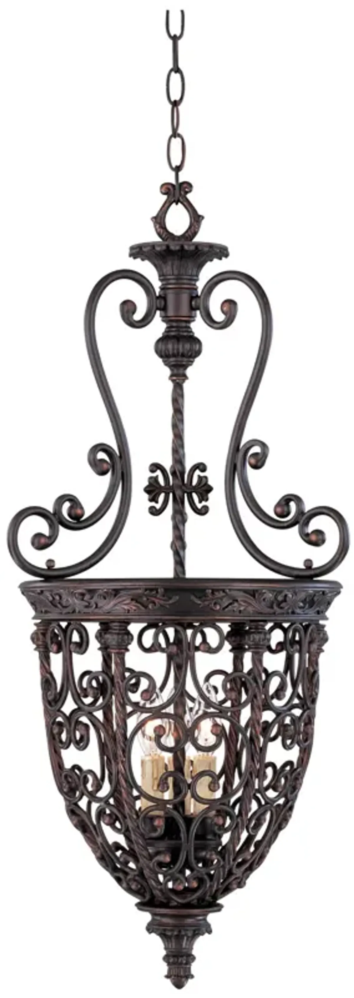 Franklin Iron French Scroll 15 1/4" Three Light Iron Foyer Chandelier