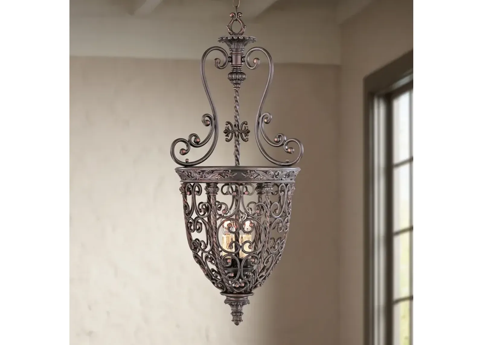 Franklin Iron French Scroll 15 1/4" Three Light Iron Foyer Chandelier