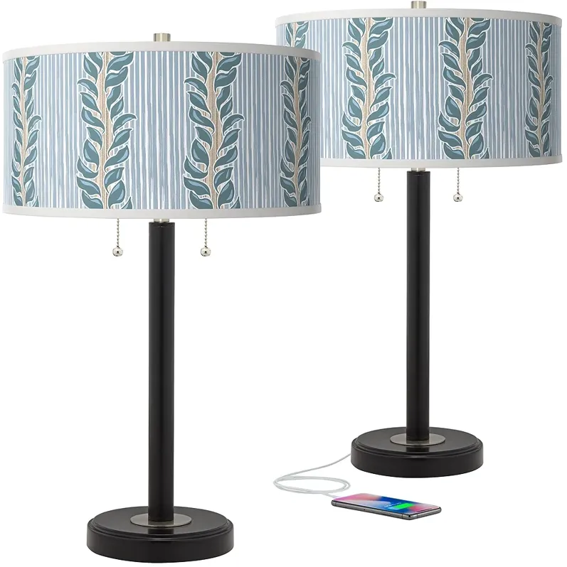 Giclee Glow Arturo 25" Drifting Petals Black Bronze USB Lamps Set of 2