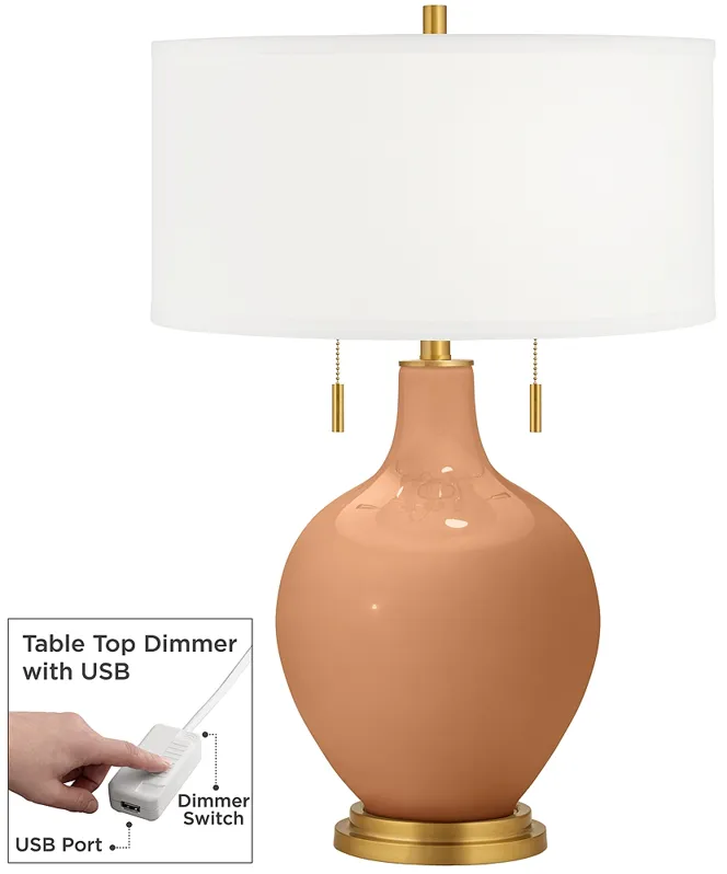 Burnt Almond Toby Brass Accents Table Lamp with Dimmer