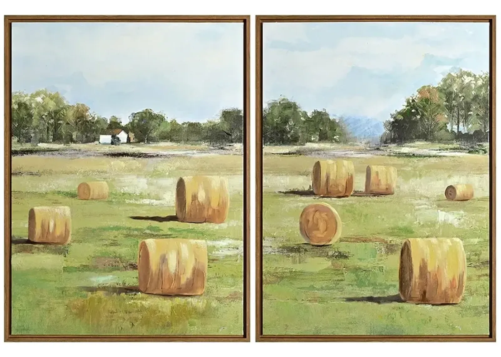 Hay Rolls Framed Canvas Painting Set of 2