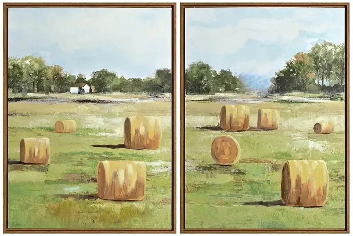 Hay Rolls Framed Canvas Painting Set of 2