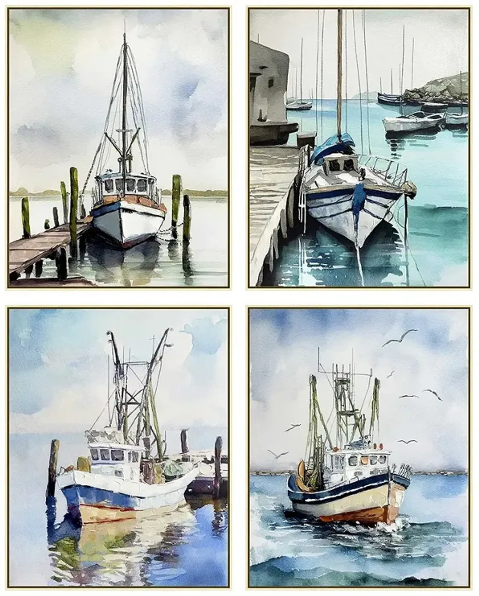 Nassau II Framed Canvas Painting Set of 4