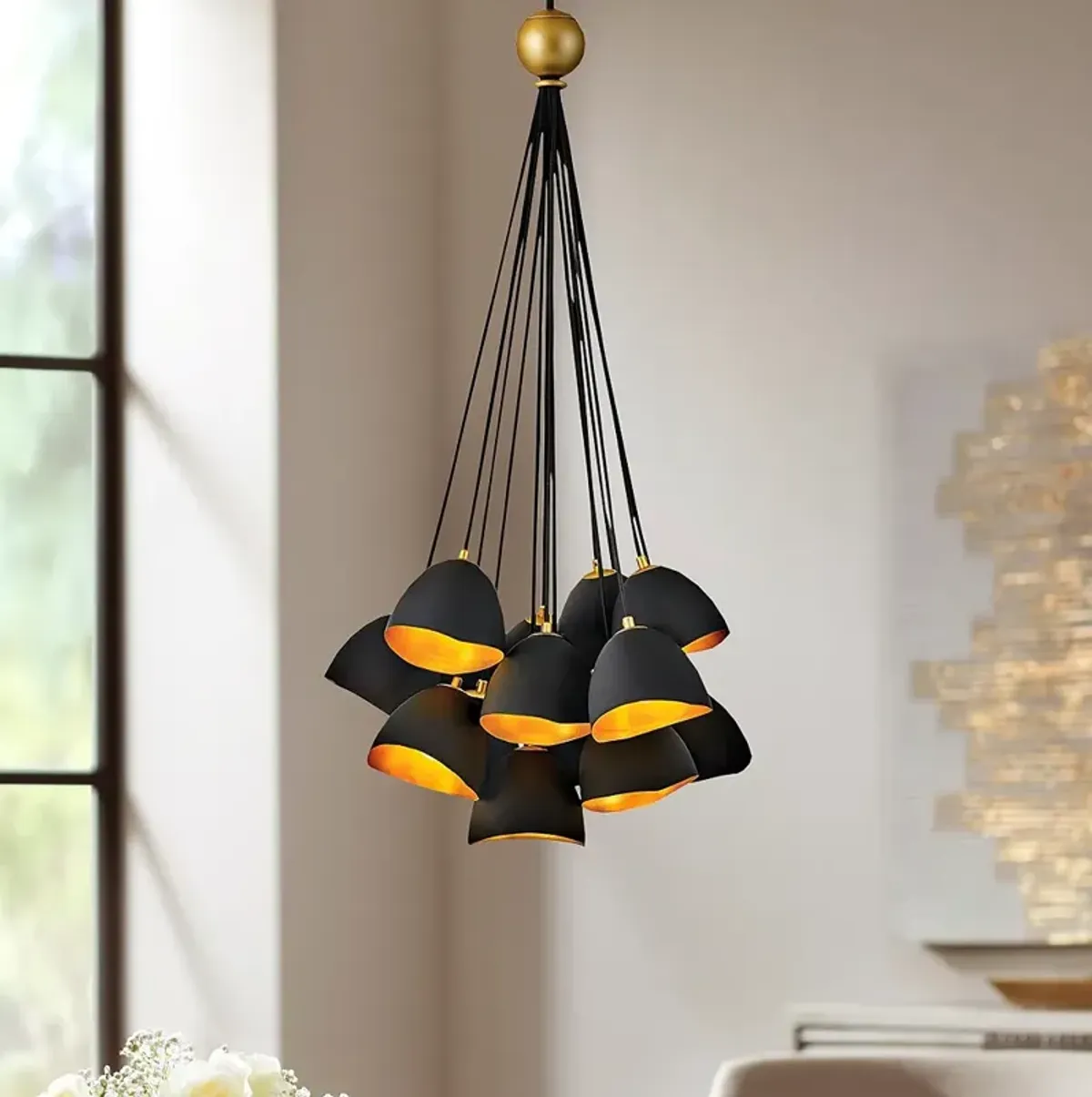 Hinkley Nula 26" Wide Shell Black Gold Leaf 15-Light Pendant