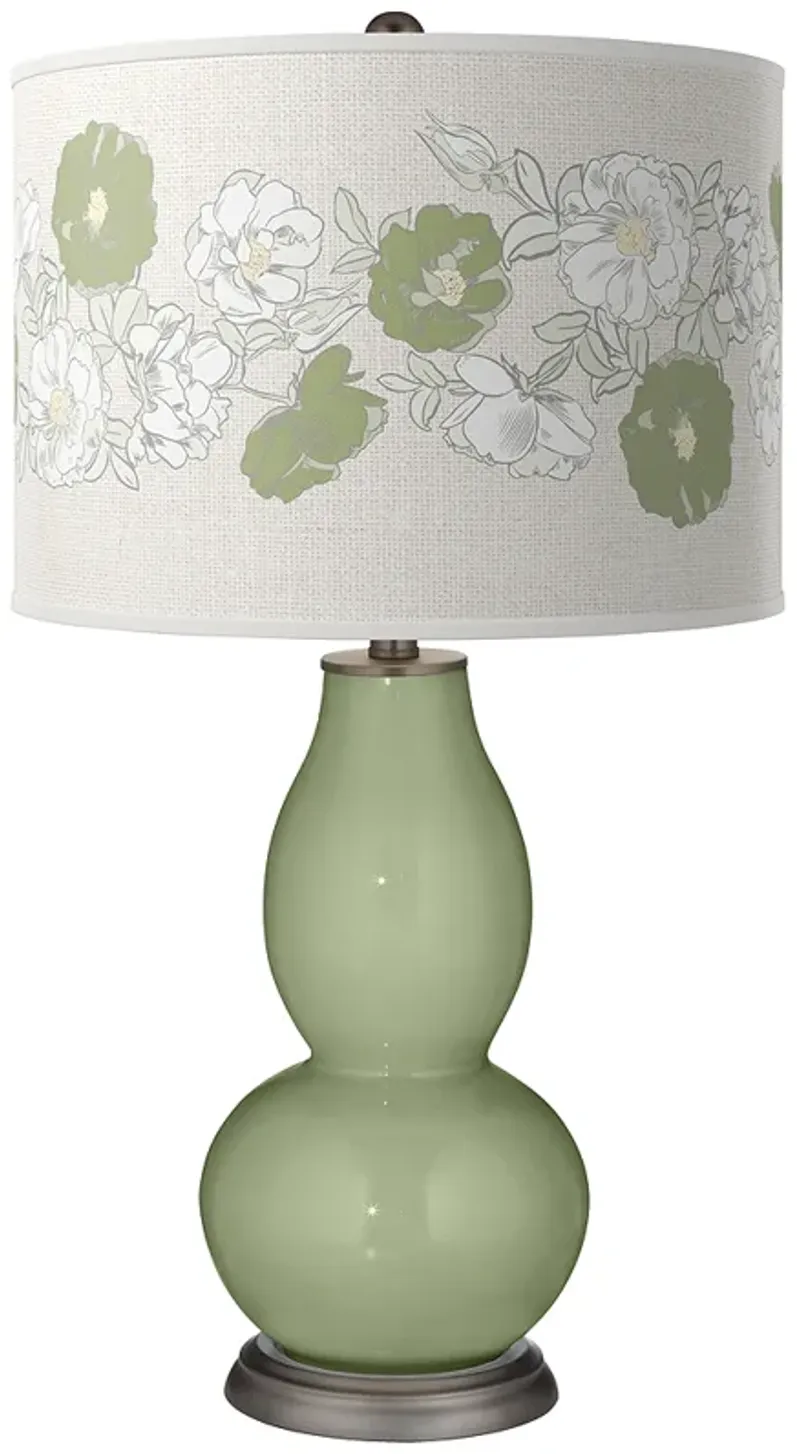 Majolica Green Rose Bouquet Double Gourd Table Lamp