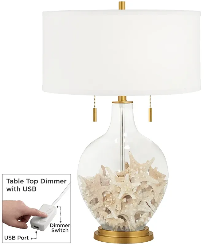 Clear Glass Toby Brass Accents Table Lamp with Dimmer