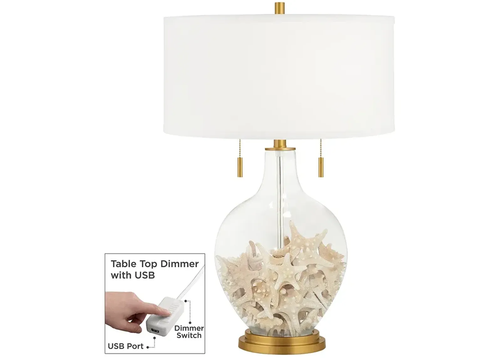 Color Plus Toby Brass 28" Fillable Glass Table Lamp with USB Dimmer