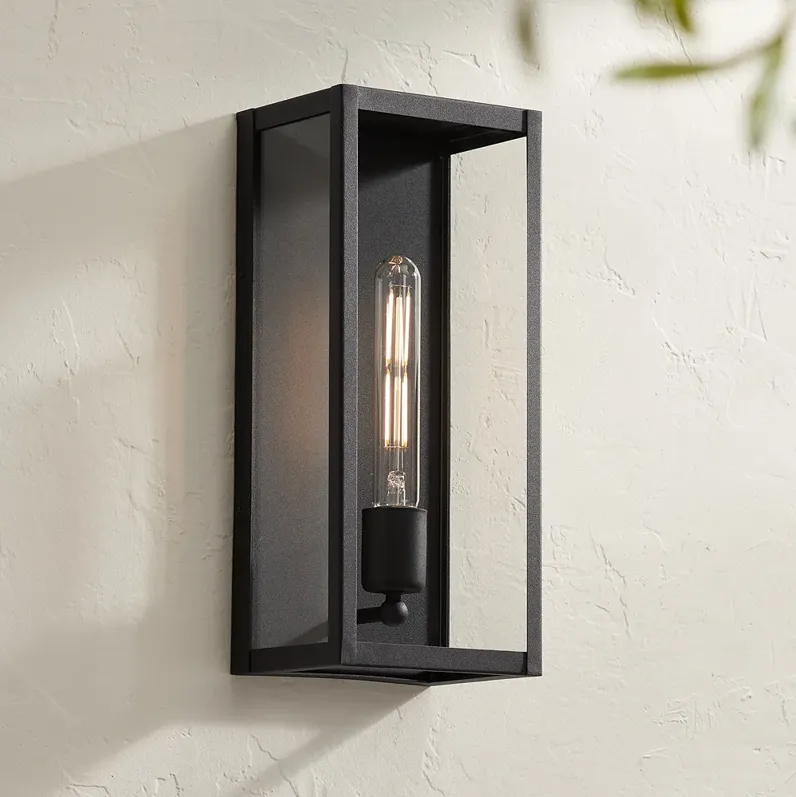 Cornell 14 1/4" High Sand Black Box Outdoor Wall Light