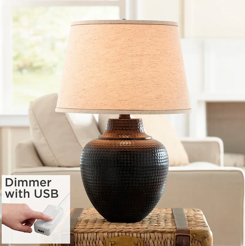 Barnes and Ivy Brighton 27 1/4" Hammered Bronze Lamp with USB Dimmer