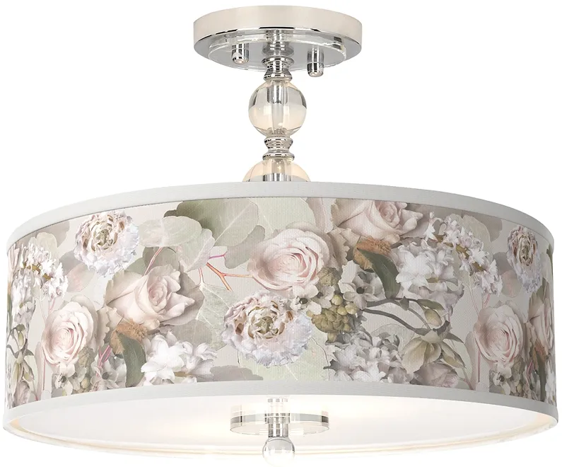 Rosy Blossoms Giclee 16" Wide Semi-Flush Ceiling Light
