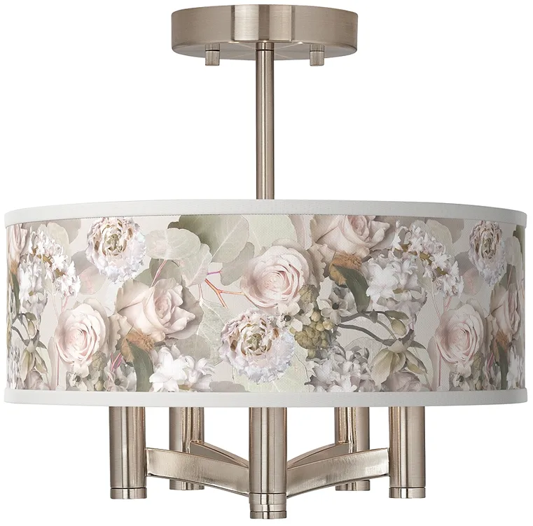 Giclee Glow Rosy Blossoms Ava 5-Light Nickel Ceiling Light