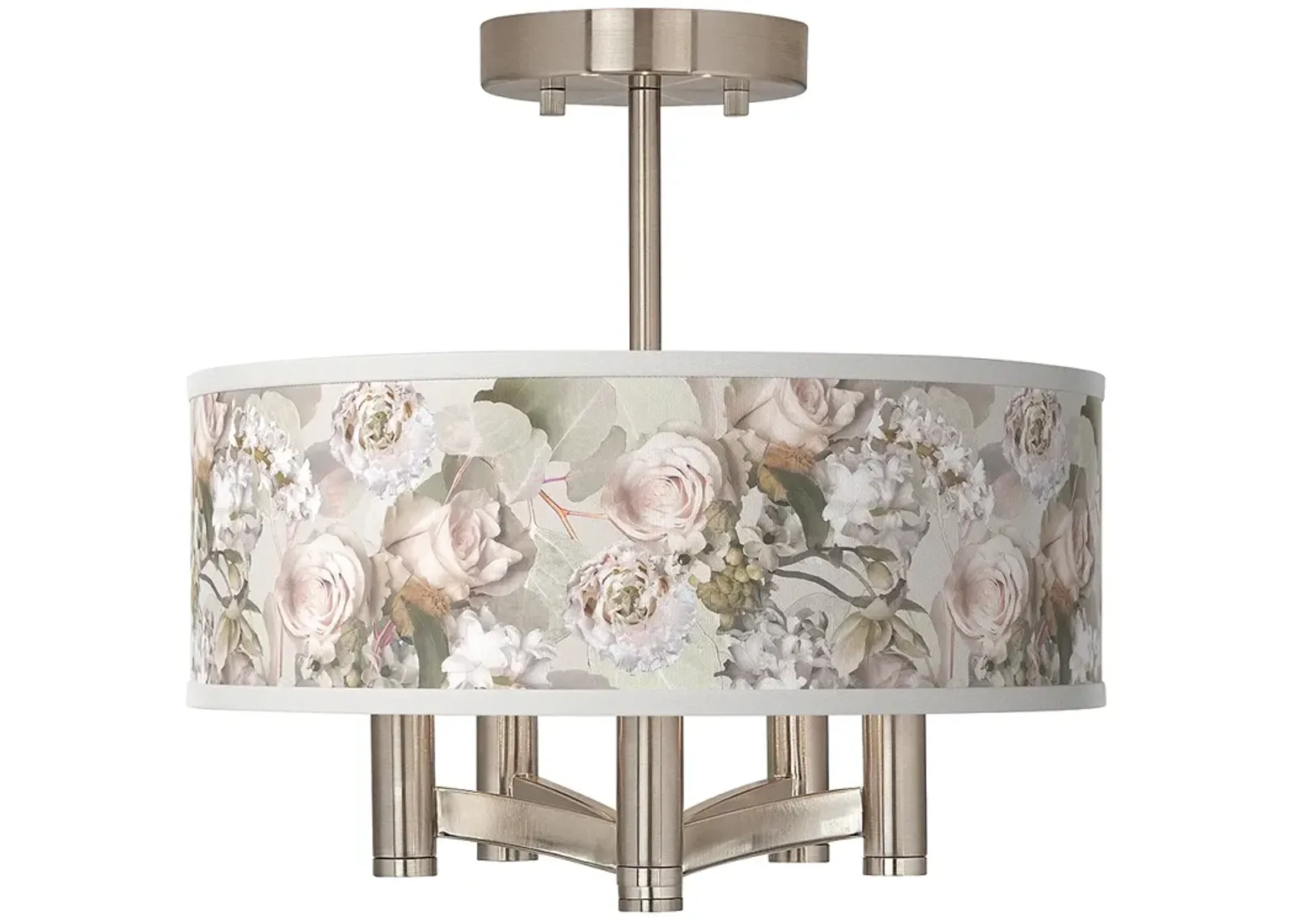 Giclee Glow Rosy Blossoms Ava 5-Light Nickel Ceiling Light