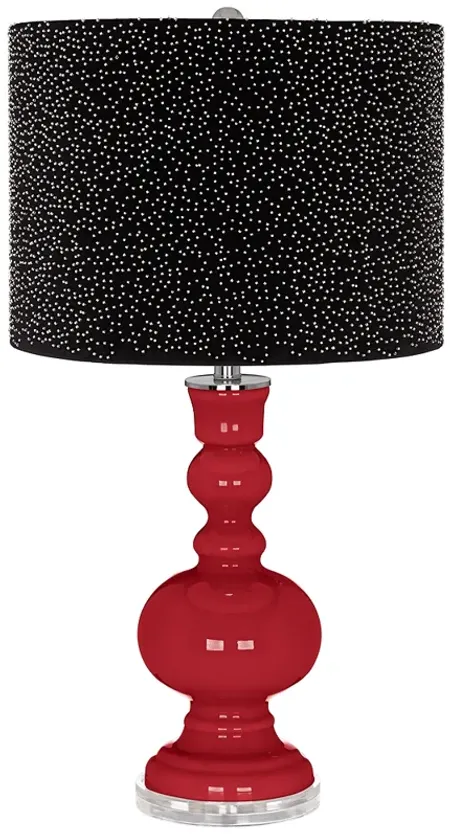 Ribbon Red Apothecary Table Lamp w/ Black Scatter Gold Shade