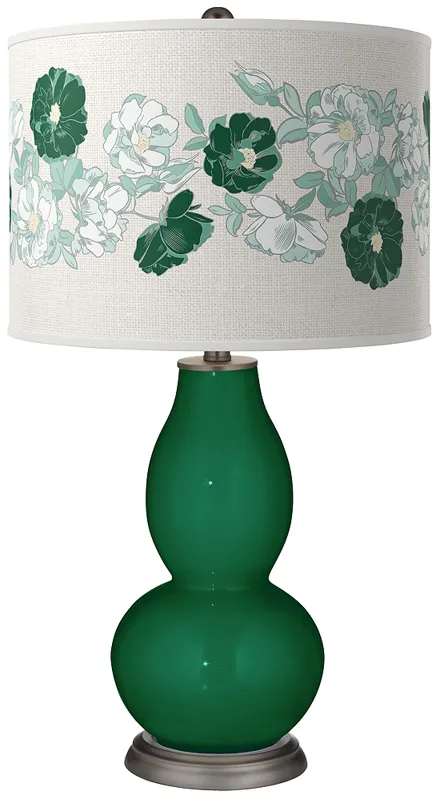 Color Plus Double Gourd 29 1/2" Rose Bouquet Greens Glass Table Lamp