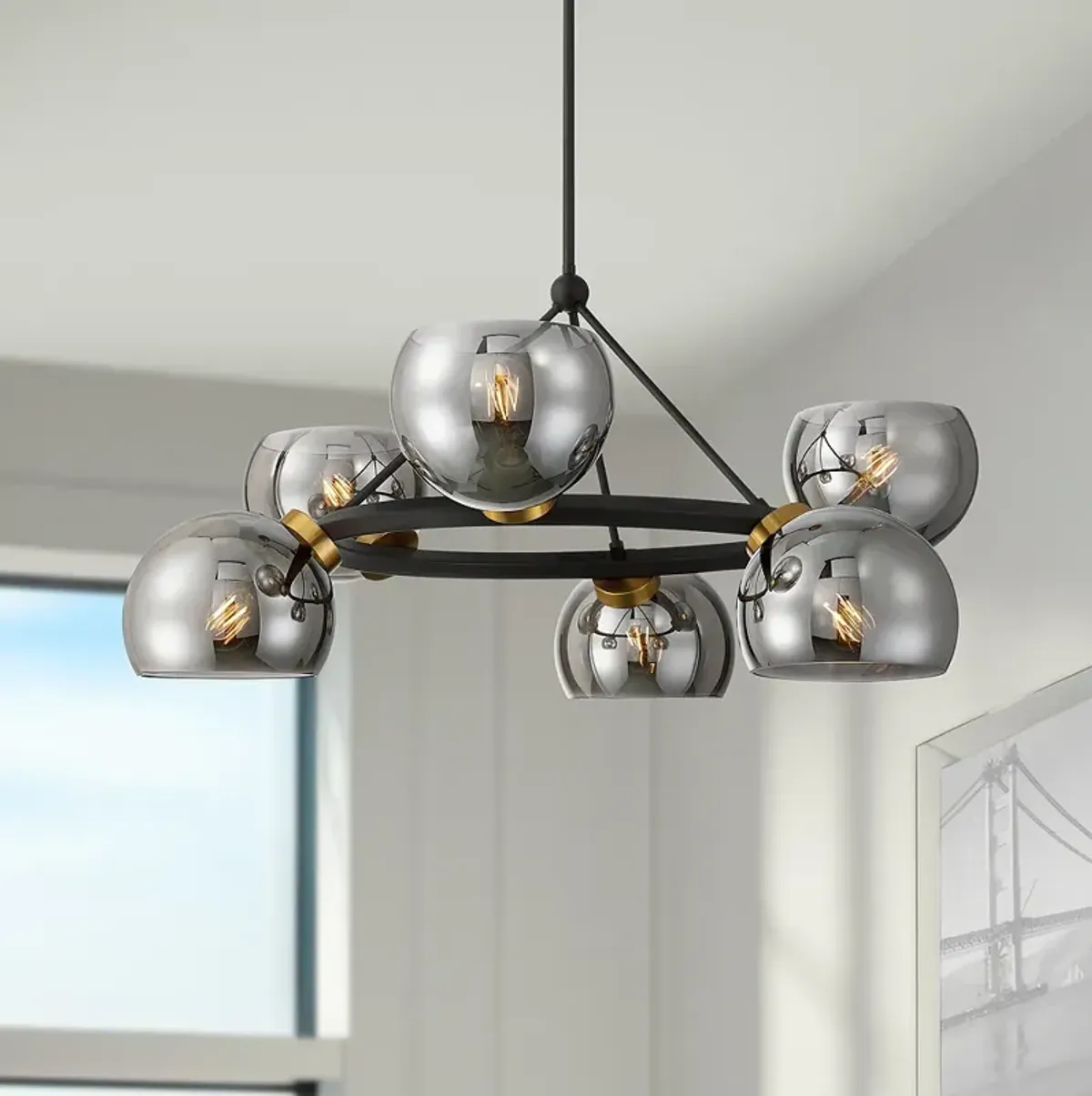 Possini Euro Centuria 34"W Black and Gold 6-Light Chandelier
