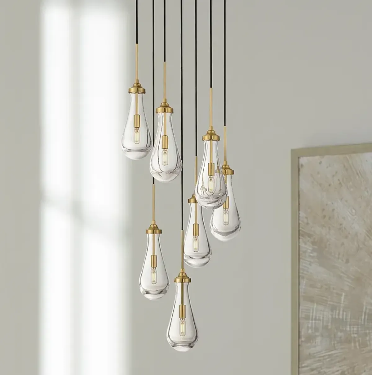 Possini Euro Droplet 19" Gold and Droplet Glass Multi-Light Pendant