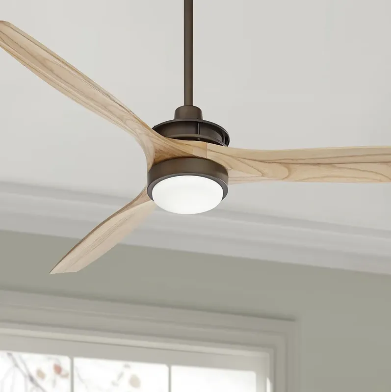 52" Windspun Matte Bronze and Natural Wood LED Ceiling Fan with Remote