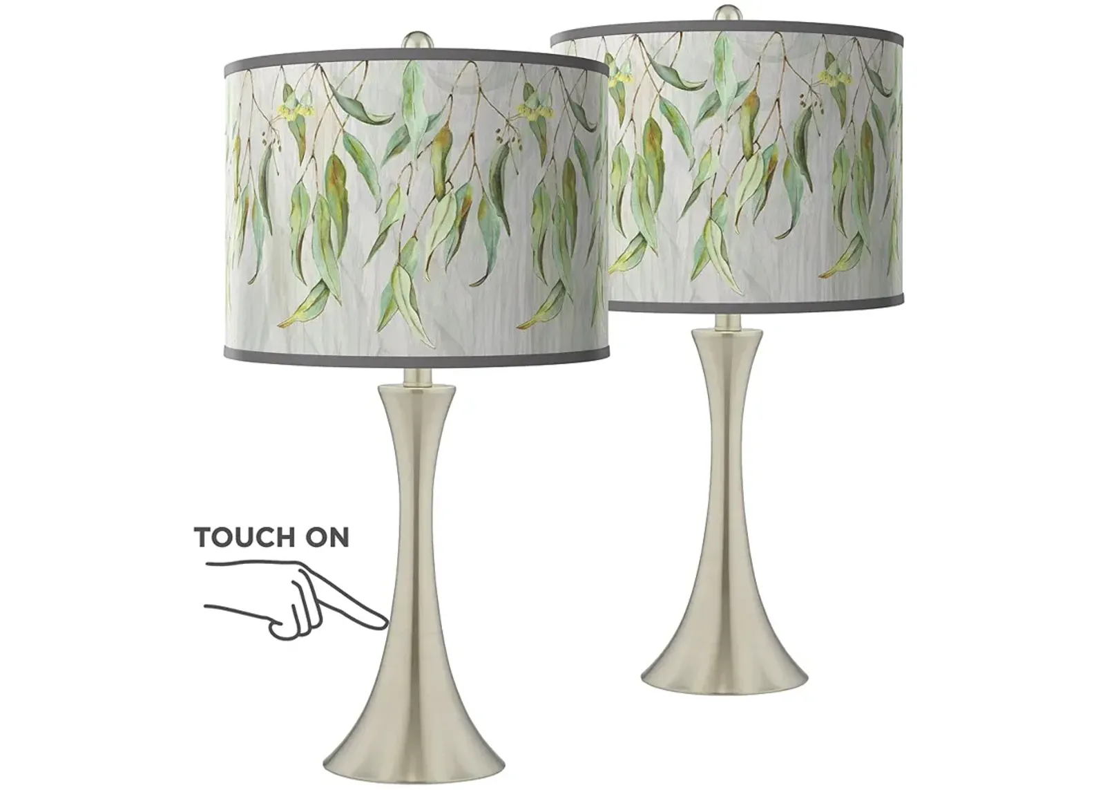 Eucalyptus Trish Brushed Nickel Touch Table Lamps Set of 2