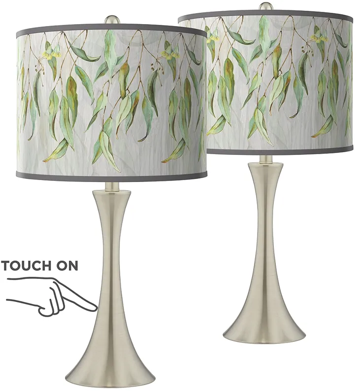 Eucalyptus Trish Brushed Nickel Touch Table Lamps Set of 2