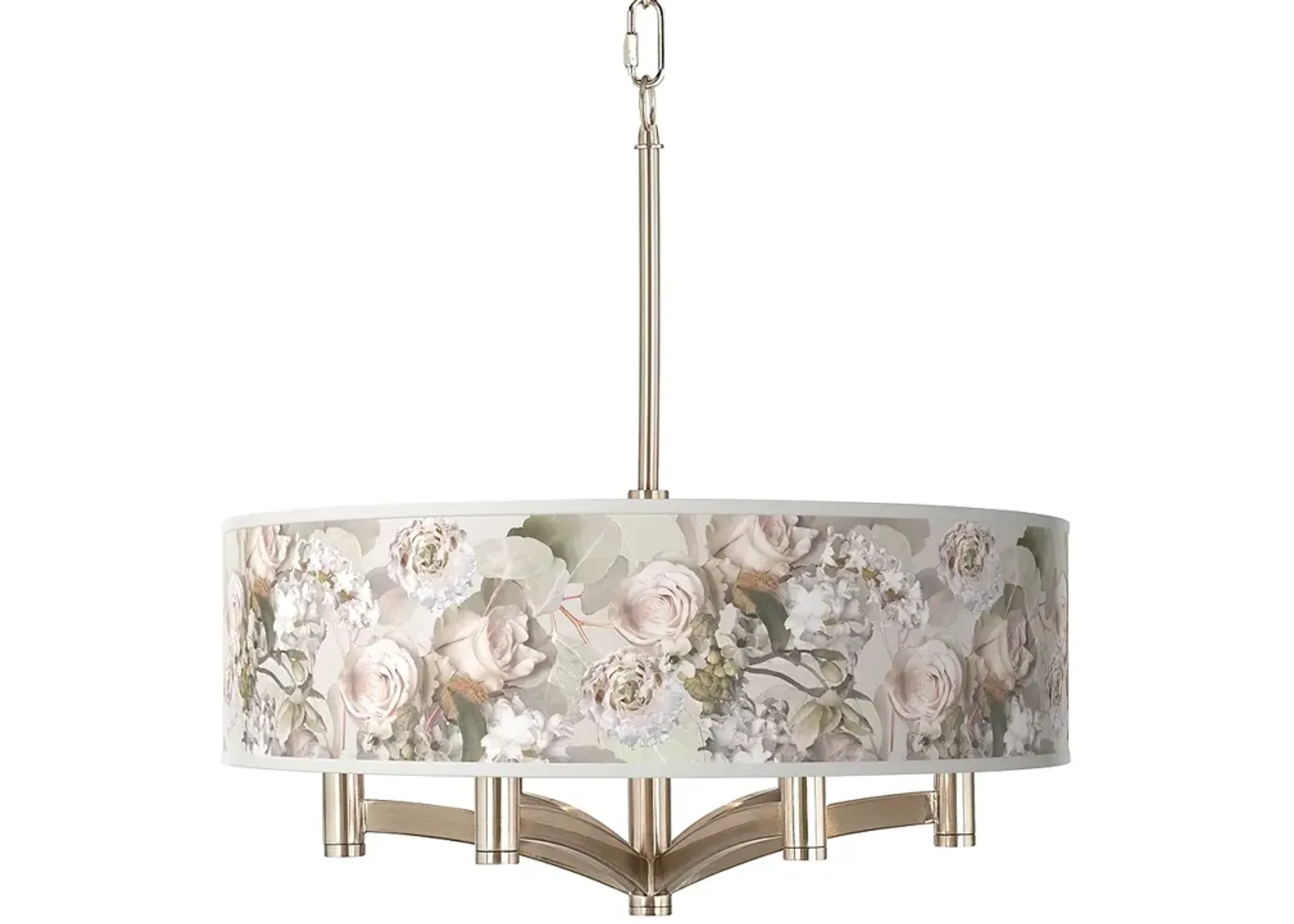 Giclee Glow Rosy Blossoms Ava 6-Light Nickel Pendant Chandelier