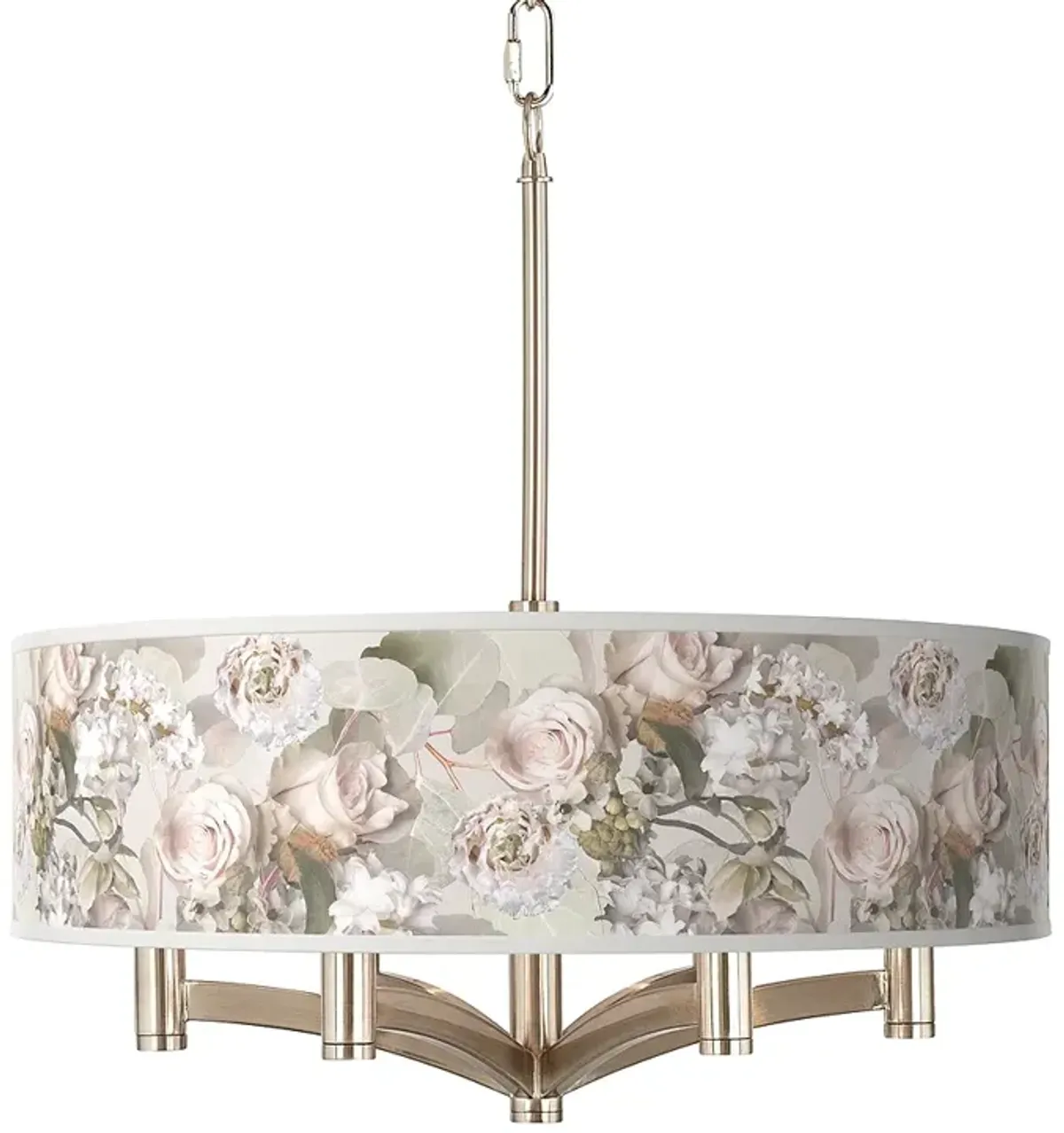 Giclee Glow Rosy Blossoms Ava 6-Light Nickel Pendant Chandelier