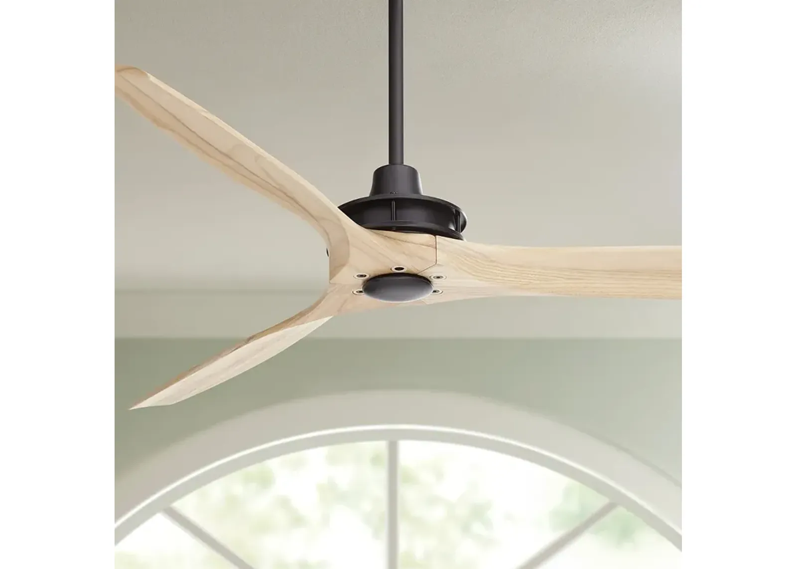 52" Casa Vieja Windspun Black Natural Wood Ceiling Fan with Remote