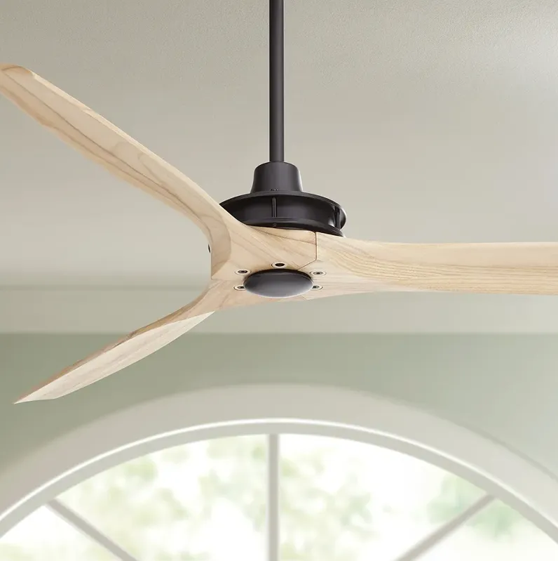 52" Casa Vieja Windspun Black Natural Wood Ceiling Fan with Remote