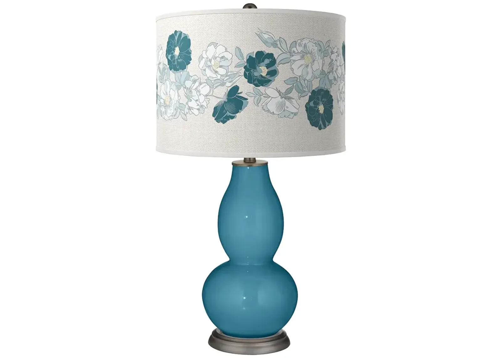 Color Plus Double Gourd 29 1/2" Rose Bouquet Great Falls Blue Lamp