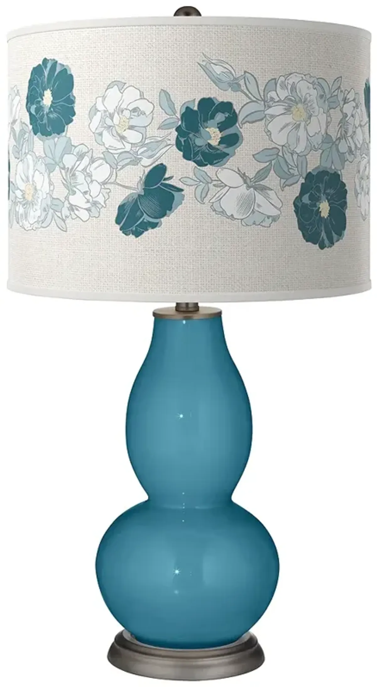 Color Plus Double Gourd 29 1/2" Rose Bouquet Great Falls Blue Lamp