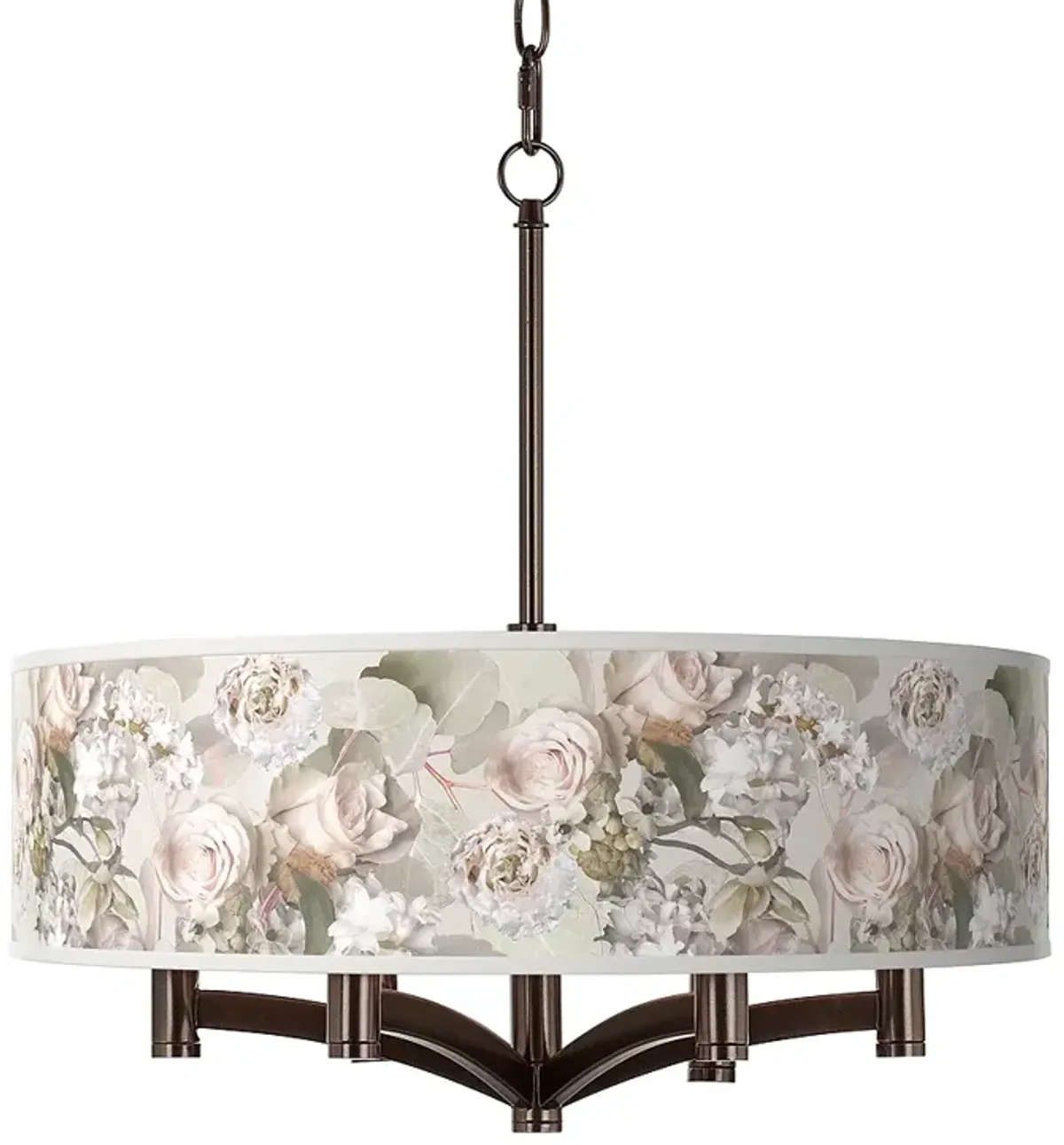 Giclee Gallery Ave 20" Rosy Blossoms 6-Light Bronze Pendant Chandelier