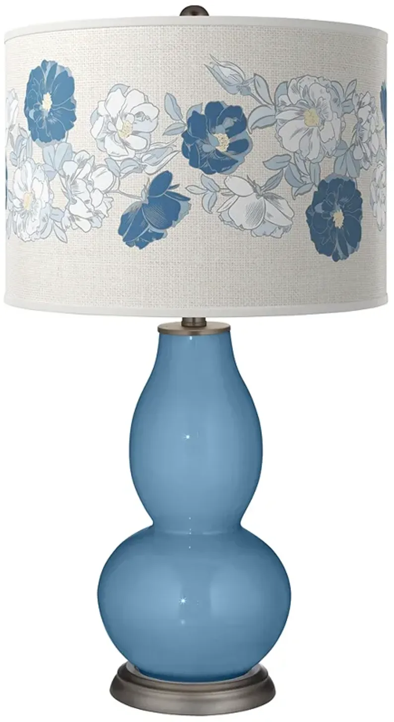 Color Plus Double Gourd 29 1/2" Rose Bouquet Secure Blue Table Lamp