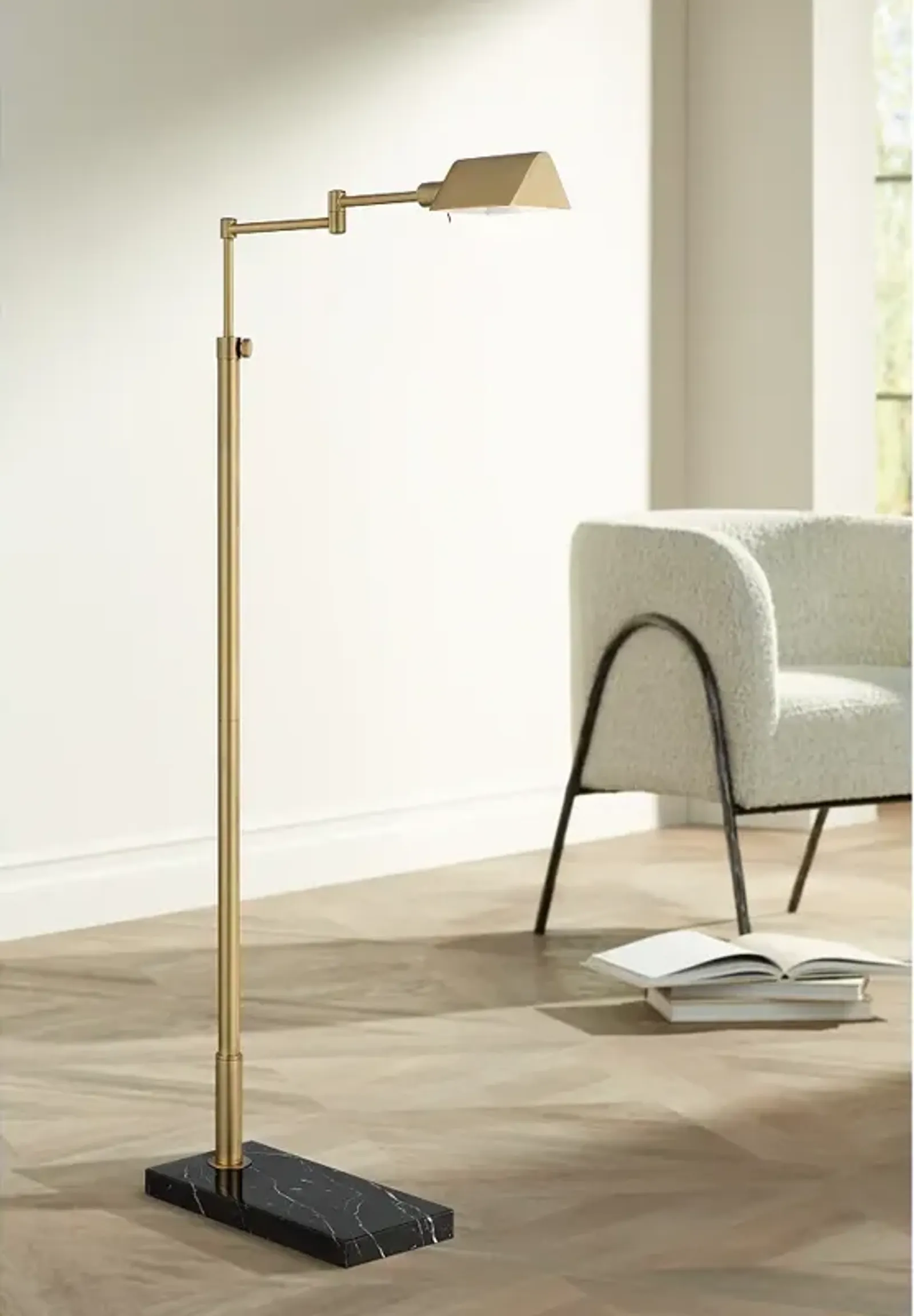 Stiffel Cabrini Adjustable Height Marble Base Swing Arm Pharmacy Floor Lamp