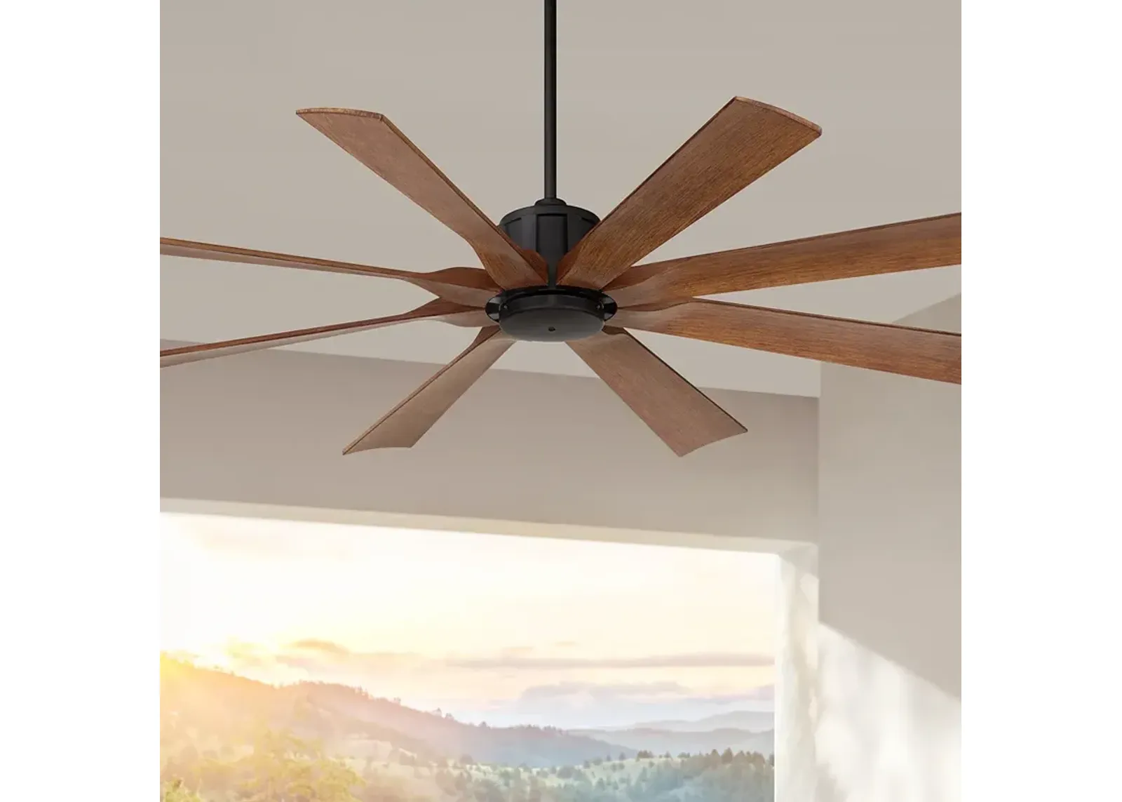 60" Possini Euro Defender Matte Black Koa Ceiling Fan with Remote