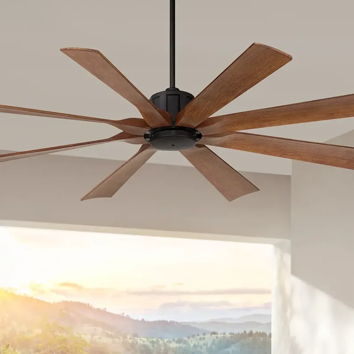 60" Possini Euro Defender Matte Black Koa Ceiling Fan with Remote